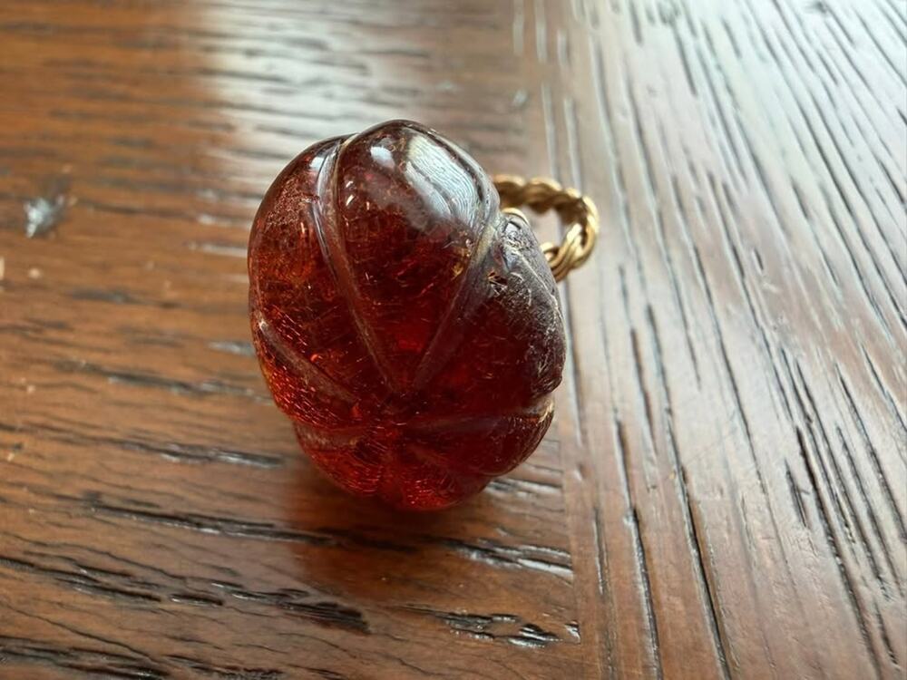 Vintage Genuine Amber Statement Ring – Large Carved Amber Cabochon (CCC5)